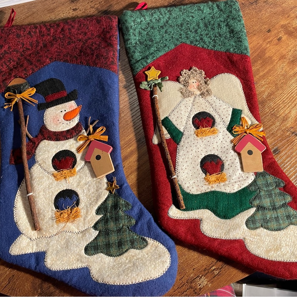 Festive Holiday Stockings Set - Snowman and Angel Design